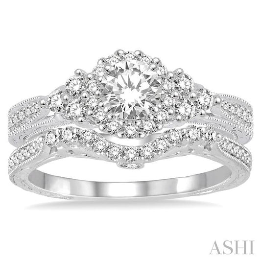 ASHI Round Shape Halo Diamond Wedding Set 222C2PPFHWG-WS
