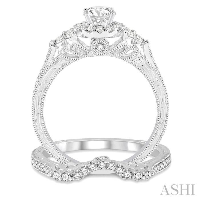 ASHI Round Shape Halo Diamond Wedding Set 222C2PPFHWG-WS