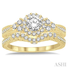 ASHI Round Shape Halo Diamond Wedding Set 222C2PPFHYG-WS