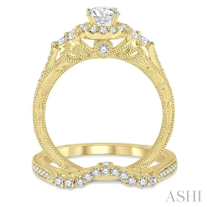 ASHI Round Shape Halo Diamond Wedding Set 222C2PPFHYG-WS