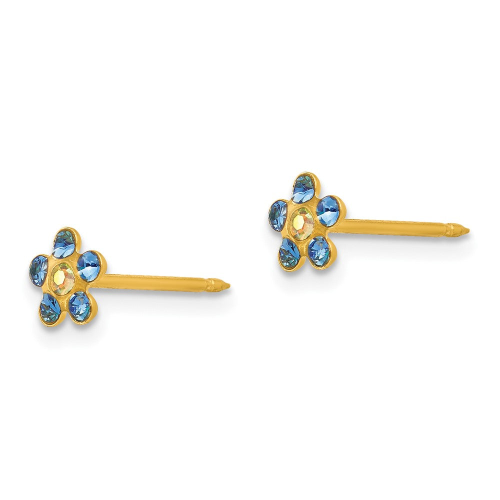 222E Inverness 14k Blue/Aurora Borealis Crystal Flower Earrings