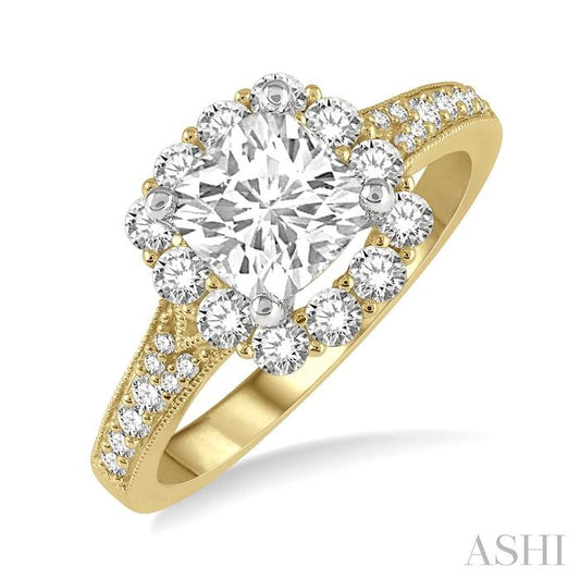 ASHI Cushion Shape Semi-Mount Halo Diamond Engagement Ring 223J3PPFHYW-SM