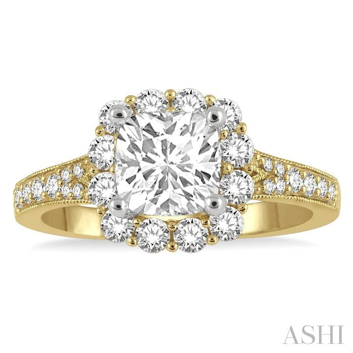 ASHI Cushion Shape Semi-Mount Halo Diamond Engagement Ring 223J3PPFHYW-SM