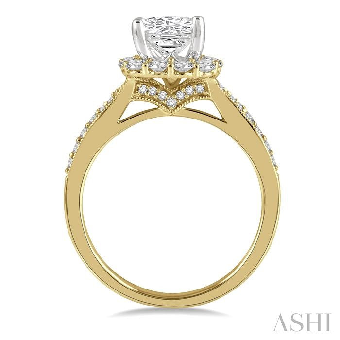 ASHI Cushion Shape Semi-Mount Halo Diamond Engagement Ring 223J3PPFHYW-SM