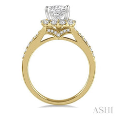 ASHI Cushion Shape Semi-Mount Halo Diamond Engagement Ring 223J3PPFHYW-SM