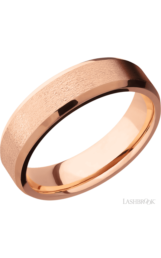 6 mm wide Beveled 14K Rose Gold band.