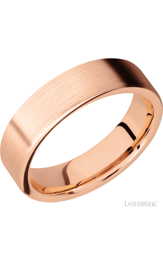 6 mm wide Flat 14K Rose Gold band.