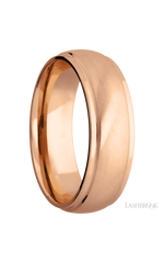 7 mm wide Domed Stepped Down Edges 14K Rose Gold band.