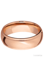 7 mm wide Domed Stepped Down Edges 14K Rose Gold band.
