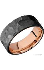 8 mm wide Flat Zirconium band featuring a 14K Rose Gold sleeve.