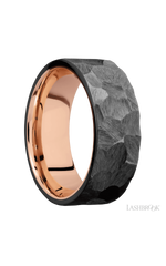 8 mm wide Flat Zirconium band featuring a 14K Rose Gold sleeve.