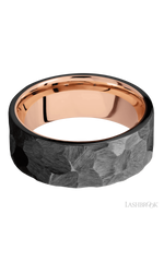 8 mm wide Flat Zirconium band featuring a 14K Rose Gold sleeve.