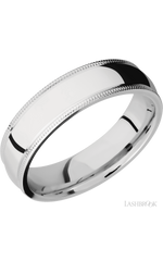 6 mm wide Domed Milgrain Edges 14K White Gold band.