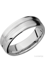 7 mm wide Beveled with Center Accent Groove 14K White Gold band.