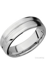 7 mm wide Beveled with Center Accent Groove 14K White Gold band.