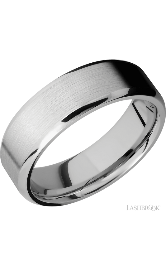 7 mm wide Beveled 14K White Gold band.