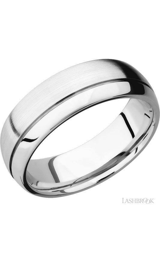 7 mm wide Domed with Off Center Accent Groove 14K White Gold band.