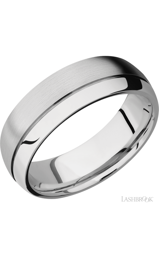 7 mm wide Domed with Off Center Accent Groove 14K White Gold band.