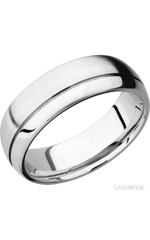 7 mm wide Domed with Off Center Accent Groove 14K White Gold band.