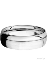 7 mm wide Domed with Off Center Accent Groove 14K White Gold band.