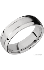 7 mm wide Domed with two accent grooves 14K White Gold band.