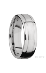 7 mm wide Domed with two accent grooves 14K White Gold band.