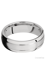7 mm wide Domed with two accent grooves 14K White Gold band.