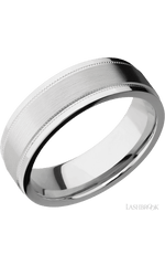 7 mm wide Flat Stepped Edges Milgrain 14K White Gold band.
