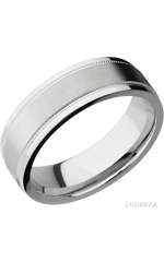 7 mm wide Flat Stepped Edges Milgrain 14K White Gold band.