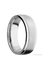 7 mm wide Flat Stepped Edges Milgrain 14K White Gold band.