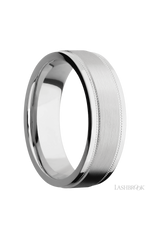 7 mm wide Flat Stepped Edges Milgrain 14K White Gold band.