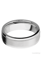 7 mm wide Flat Stepped Edges Milgrain 14K White Gold band.