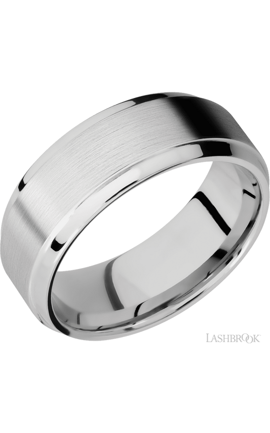 8 mm wide Stepped Bevel 14K White Gold band.