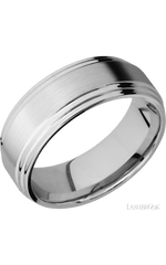 8 mm wide Flat Double Stepped Edges 14K White Gold band.
