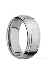 8 mm wide Flat Double Stepped Edges 14K White Gold band.