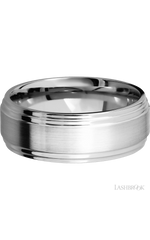 8 mm wide Flat Double Stepped Edges 14K White Gold band.