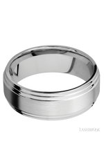 8 mm wide Flat Double Stepped Edges 14K White Gold band.