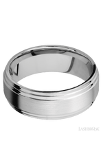 8 mm wide Flat Double Stepped Edges 14K White Gold band.