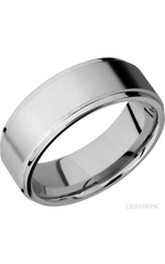 8 mm wide Flat Grooved Edges 14K White Gold band.