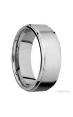 8 mm wide Flat Grooved Edges 14K White Gold band.