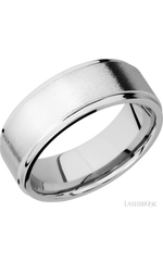 8 mm wide Flat Grooved Edges 14K White Gold band.