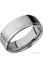 8 mm wide Flat Grooved Edges 14K White Gold band.