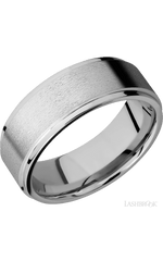 8 mm wide Flat Grooved Edges 14K White Gold band.