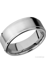 8 mm wide Flat Grooved Edges 14K White Gold band.
