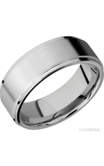 8 mm wide Flat Grooved Edges 14K White Gold band.