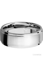 8 mm wide Flat Grooved Edges 14K White Gold band.