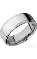 8 mm wide Flat Grooved Edges 14K White Gold band.