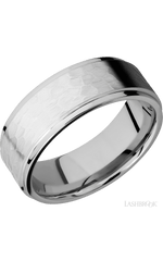 8 mm wide Flat Grooved Edges 14K White Gold band.