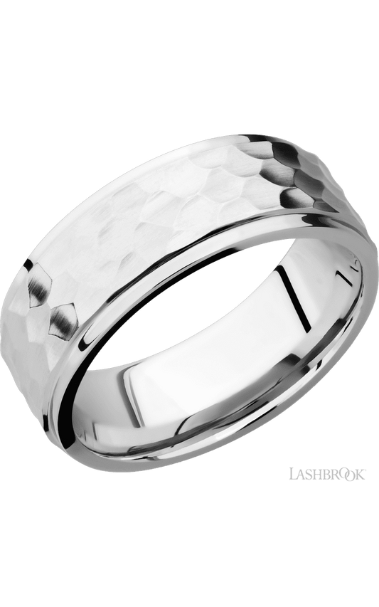 8 mm wide Flat Grooved Edges 14K White Gold band.