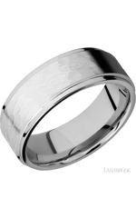 8 mm wide Flat Grooved Edges 14K White Gold band.